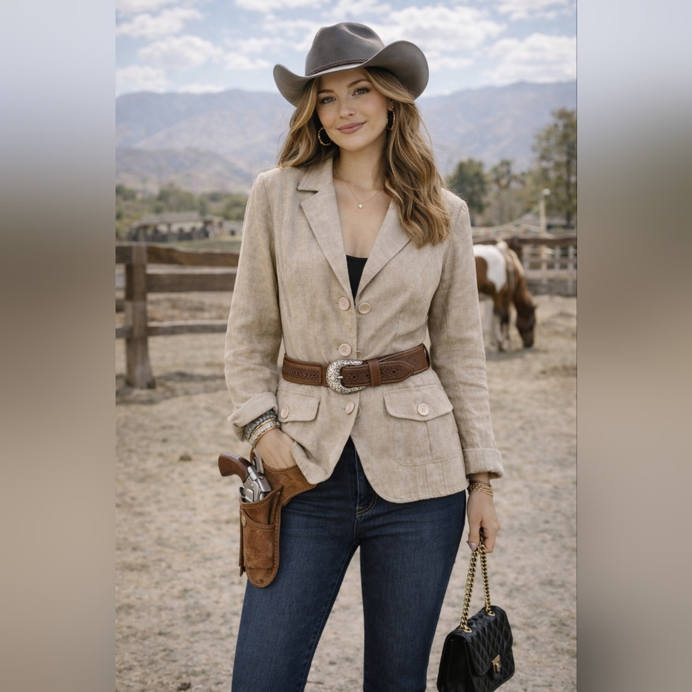 Jones New York Beige100% Linen  Blazer Pit To Pit 23"